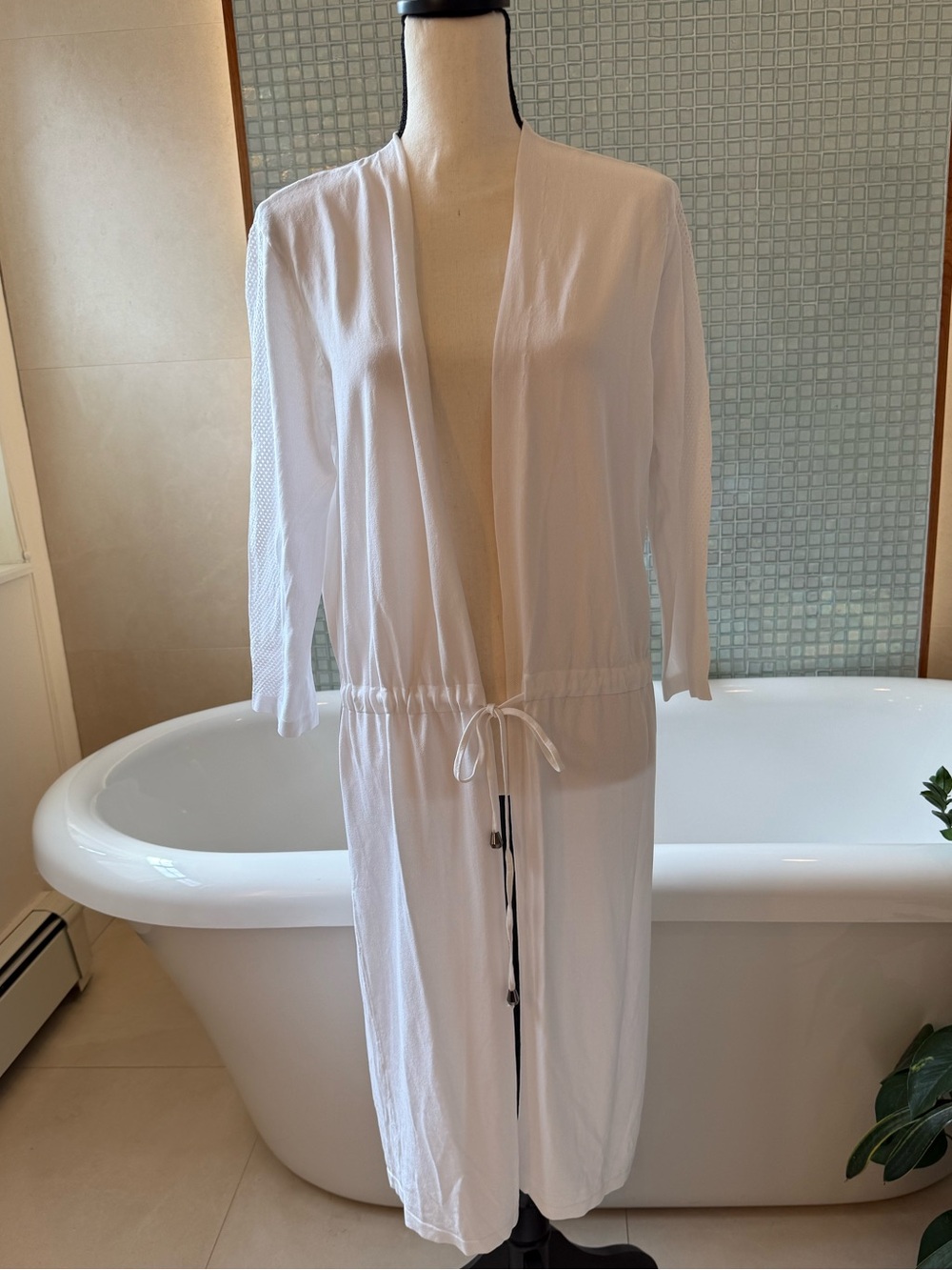 Women's White Drawstring Summer Cardigan